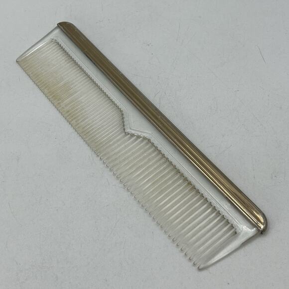 Vintage Clear Lucite Hair Comb Metal Edge 7" Gold Tone Salon - Picture 4 of 5